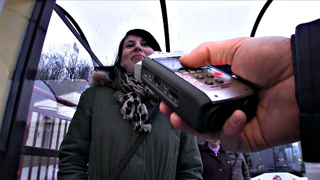 Naughty brunette MILF pays her rent with a stranger's cum in a public place