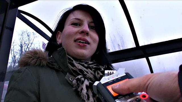 Naughty brunette MILF pays her rent with a stranger's cum in a public place