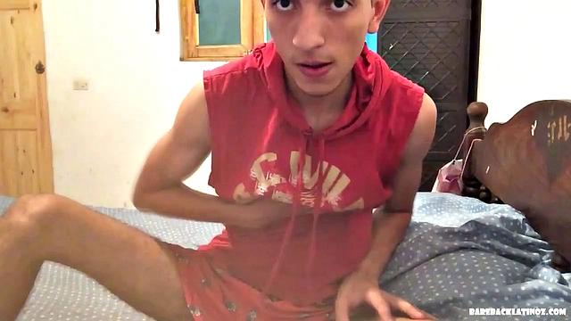 Santiago is a skinny Latin boy, who wastes little time getting naked on his bed. After working his cock hard, the young man starts beating his meat, and we enjoy watching as he slowly edges himself to climax.