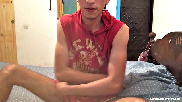 Santiago is a skinny Latin boy, who wastes little time getting naked on his bed. After working his cock hard, the young man starts beating his meat, and we enjoy watching as he slowly edges himself to climax.