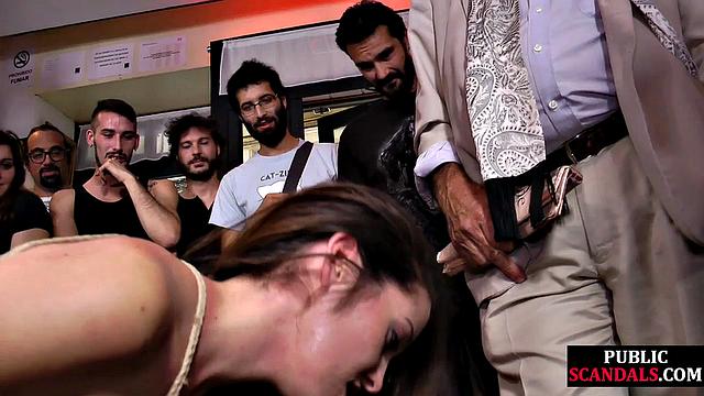 Public caning for throatfucked slut