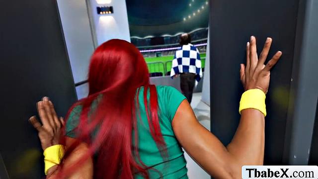 Lucky soccer fan fucks TS security's ass