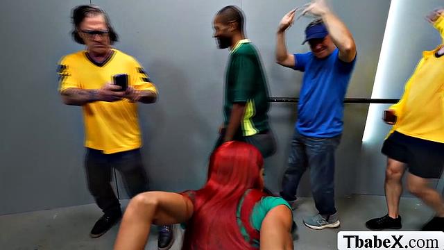 Lucky soccer fan fucks TS security's ass