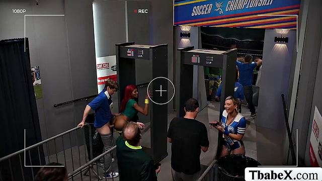 Lucky soccer fan fucks TS security's ass