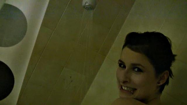 Naughty Shelly flaunts her natural tits in a steamy shower with Shower Nude