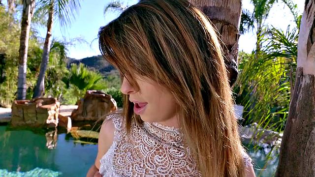 My Kind Of Paradise: A wild poolside fuck with small tits, cowgirl, reverse cowgirl, and cumshots