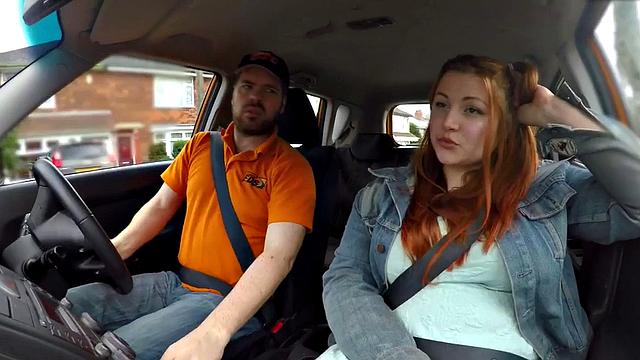 Curvy ginger rides driving instructor