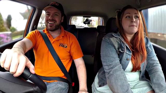 Curvy ginger rides driving instructor
