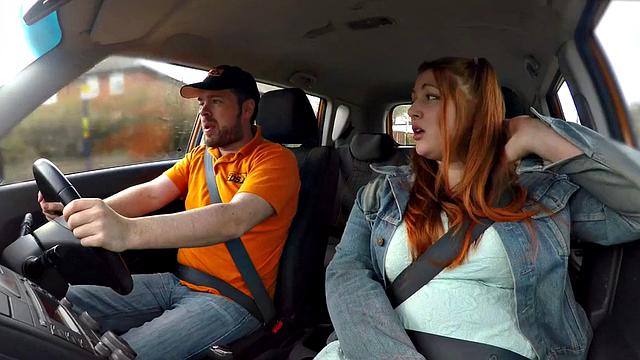 Curvy ginger rides driving instructor