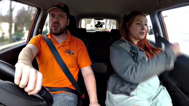 Curvy ginger rides driving instructor
