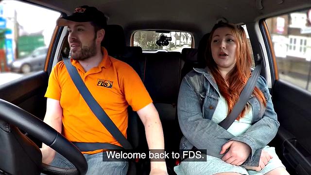 Curvy ginger rides driving instructor
