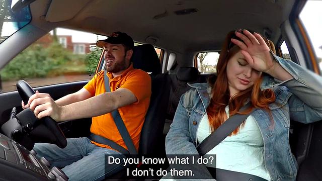 Curvy ginger rides driving instructor