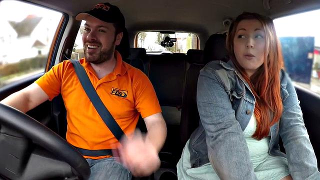 Curvy ginger rides driving instructor
