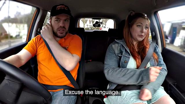 Curvy ginger rides driving instructor