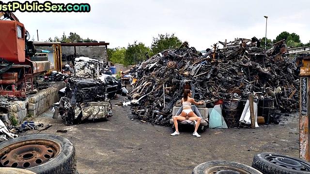 Public 21yo babe gets assfucked while riding