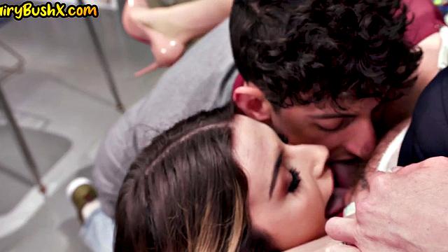 Hairypussy teacher fucked in FFM on college by student