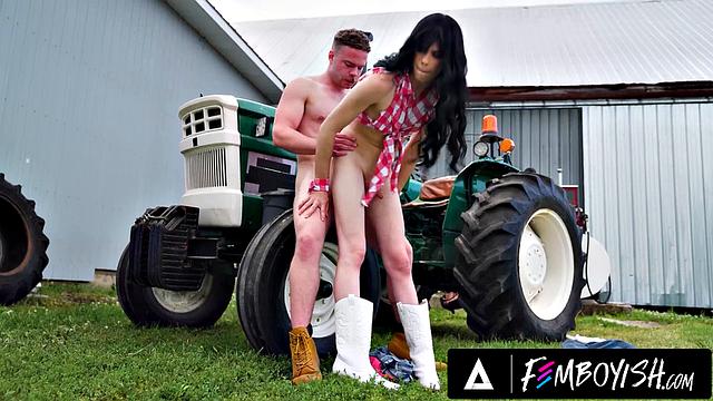 FEMBOYISH - Ranch Owner Marcus McNeil Fucks Cowgirl Femboy Sydney Next To His Tractor