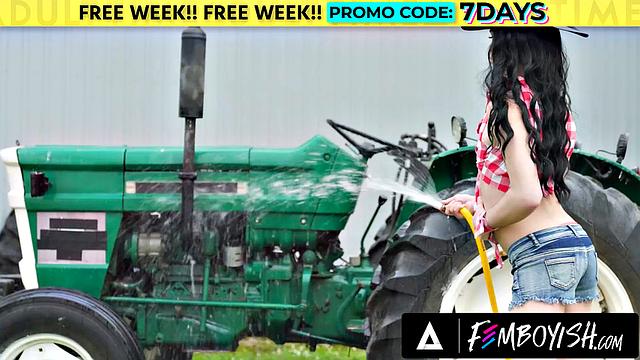 FEMBOYISH - Ranch Owner Marcus McNeil Fucks Cowgirl Femboy Sydney Next To His Tractor