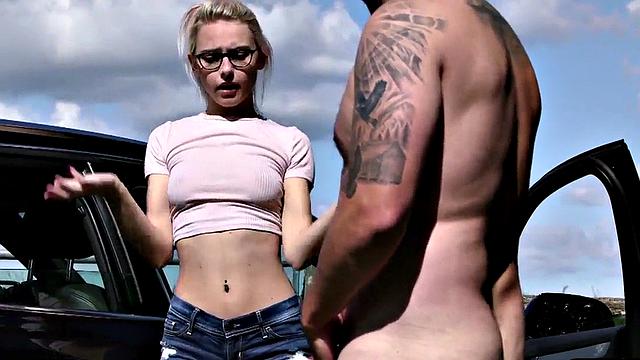 Naughty pierced voyeur makes him cum in outdoor session