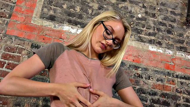 BJ medium boobed babe POV closeup blows hard stiff cock