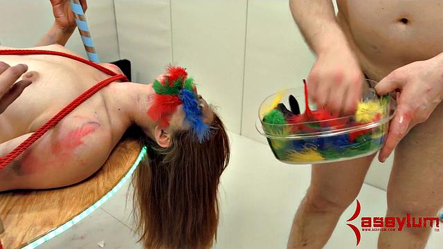 Cum covered BDSM sub facialized after anal