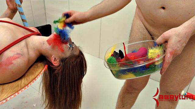 Cum covered BDSM sub facialized after anal