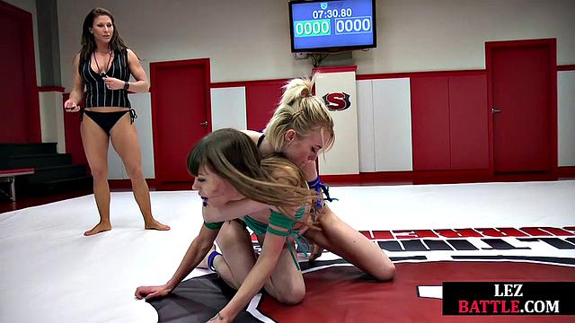 Blonde petite dominating her rival