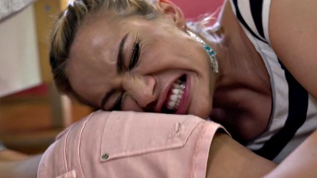 FFM threesome hostel sex with medium titted babes