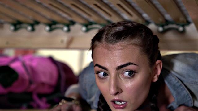 FFM threesome hostel sex with medium titted babes