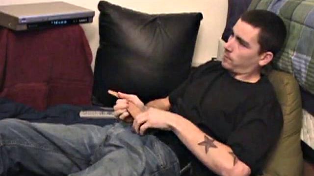 Dan Doe Gets Comfy and Works Up a Stiff One Through his Pants. He Gets Naked and Strokes his Hard Dick to the Porn Video That'S Playing, Until He Shoots a High Flying Wad of Warm Cum Onto his Chest.
