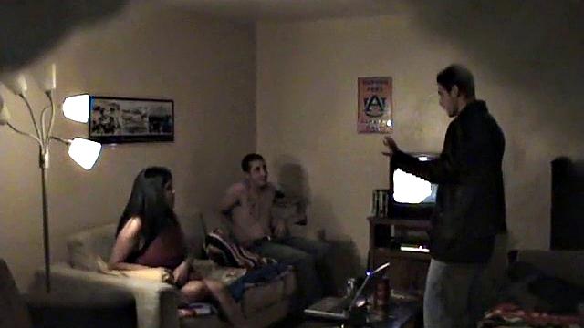 Naughty teen sucks on hard dick in spy cam scene