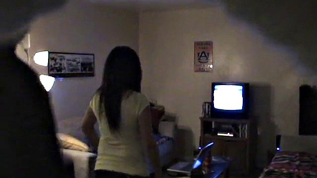 Naughty teen sucks on hard dick in spy cam scene