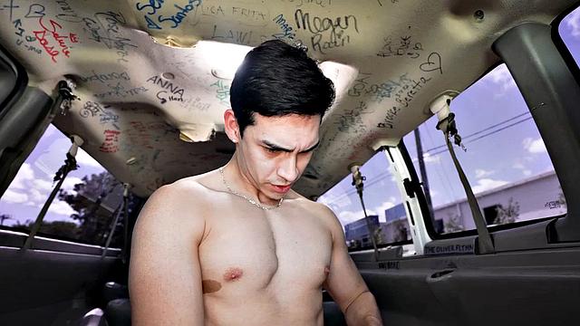 Amateur stud pulled to fuck in public outdoor van