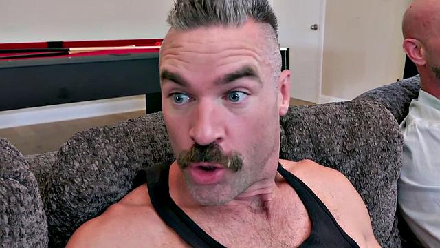 Kinky threesome: step-teasing, fucking, and living room fun with a bald-headed teen