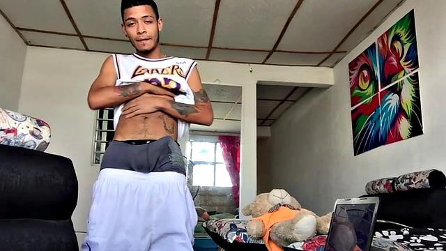 Juan is a rough Latin boy, who gives us a peek at his butt, and then bones up inside his underwear. The inked young man eventually sits and pulls his big dick out the leg of his undies and gives it some attention.