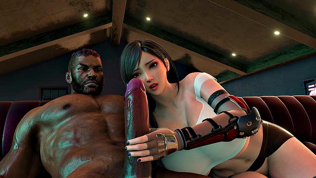 Big tits Tifa enjoying black cock in a 3D animation