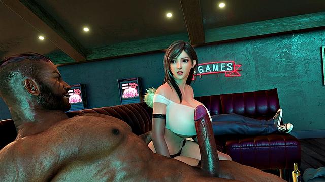 Big tits Tifa enjoying black cock in a 3D animation