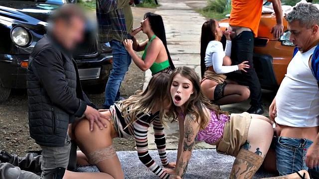 Amateur cab sluts get banged in orgy by drivers