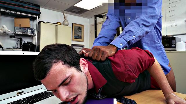 White stud fucked in office by black cock for facial