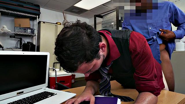 White stud fucked in office by black cock for facial
