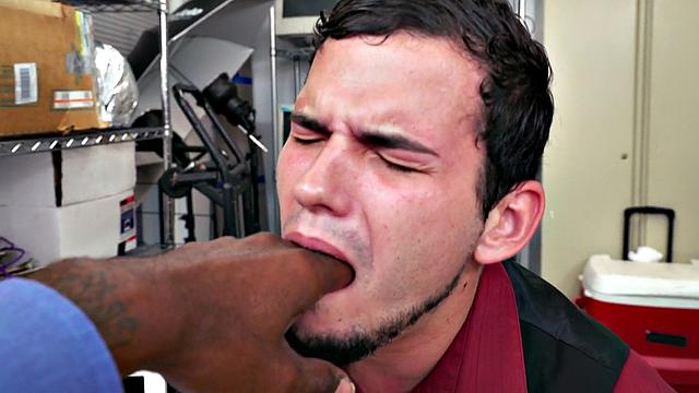 White stud fucked in office by black cock for facial