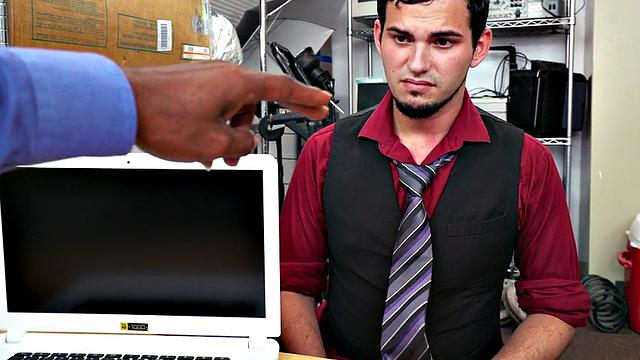 White stud fucked in office by black cock for facial