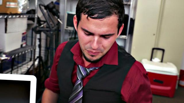 White stud fucked in office by black cock for facial