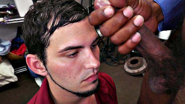 White stud fucked in office by black cock for facial