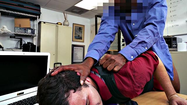 White stud fucked in office by black cock for facial