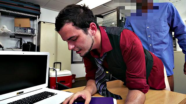 White stud fucked in office by black cock for facial