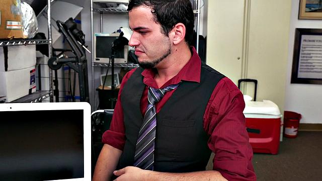 White stud fucked in office by black cock for facial