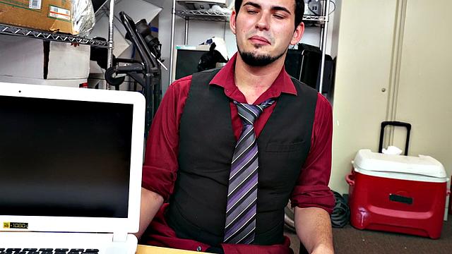 White stud fucked in office by black cock for facial