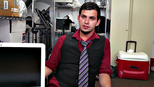 White stud fucked in office by black cock for facial