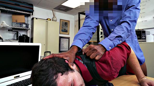 White stud fucked in office by black cock for facial